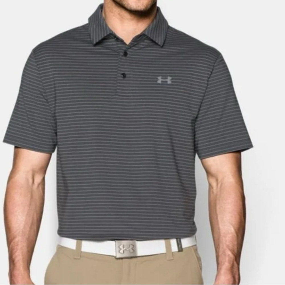 Under Armour Men's Gray Striped Polo Shirt
